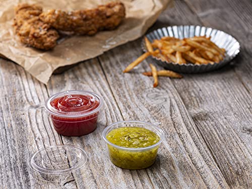 (3.25 oz - 100 Sets) Clear Diposable Plastic Portion Cups With Lids, Small Mini Containers For Portion Controll, Jello Shots, Meal Prep, Sauce Cups, Slime, Condiments, Medicine, Dressings, - color: Clear, size: 3.25 Ounce
