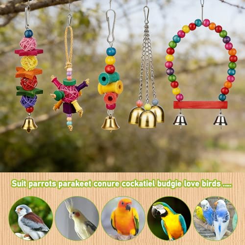 Bird Toys cage Accessories Parakeet Parrot Swing Wood Stand Perch with Mirror Climbing Ladder Interactive Hanging Toy for Budgerigar Conure Cockatiel mynah Finches