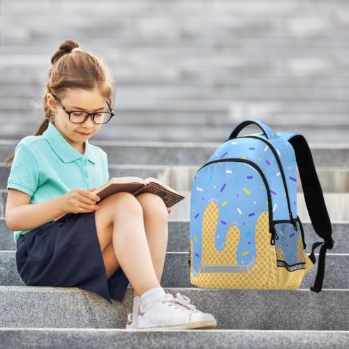 Kids Blue Ice Cream Backpack for Boys Girls School Bags | Elementary Middle, Travel Daypack Lightweight Waterproof with Reflective Strip - color: Blue Ice Cream