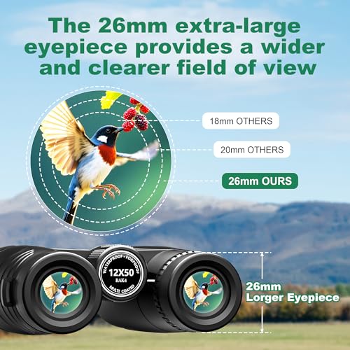Leacco 12x50 High Powered Binoculars for Adults | Binoculars with Clear Low Light Vision for Bird Watching Hunting Camping Travel Cruise Hiking Sports Stargazing
