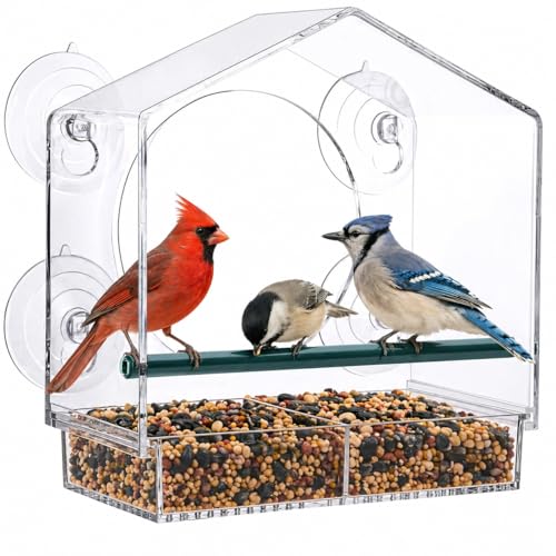 Window Bird Feeder with Strong Suction Cups, Clear Bird Feeder | Removable Seed Tray Clear Acrylic Bird Feeder for Window