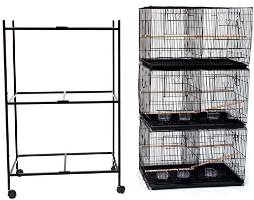 Seny Set of 3 Breeding Bird Carrier Cage with Central Dividor L30xW18xH18 on Stand (Black) - color: Black