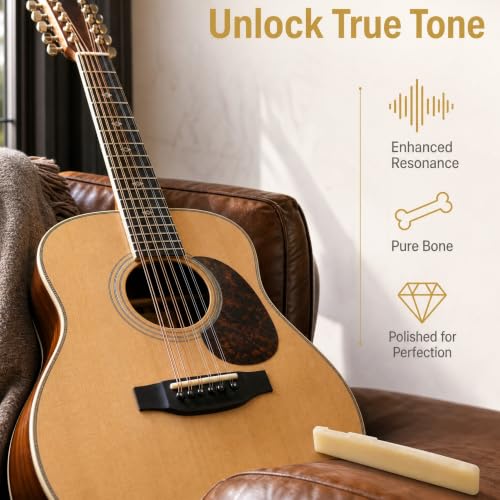 Miwayer 2 Pack 12 String Acoustic Guitar Unbleached Bone Saddle, Guitar Bridge Saddles, Cut from Whole Bones, 76x3x13mm - color: 12 String Acoustic Saddle 76mm 2 Pack