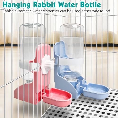 kathson Rabbit Water Bottle, 17oz Hanging Water Fountain Automatic Dispenser No Leak WaterFeeder for Bunny Chinchilla Guinea Pig Hedgehog Ferret - size: 2PCS Water Dispenser, Blue+Pink