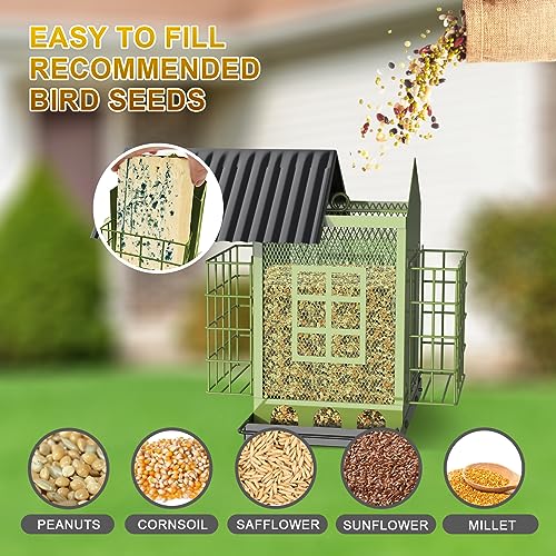 FlowaFoli Bird Feeders for Outdoors Hanging, Metal Bird Feeder with Double Suet Cage Cake, Large Capacity, Birdfeeders Sturdy & Weatherproof, Easy to Clean & Refill, Great for Attracting Wild Birds - color: Green