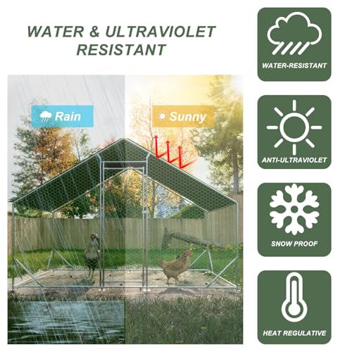 10' x 6.6' Large Metal Chicken Coop, Outdoor Heavy-Duty Chicken Run with Waterproof Oxford Cover & Secure Lockable Door, Walk-in All-Weather Poultry Cage for Hens, Ducks, Rabbits, Silver - color: Silver B, size: 120.0"L x 79.2"W x 79.2"H