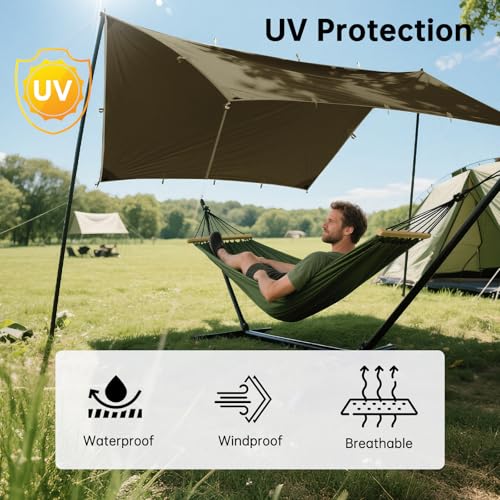 FREE SOLDIER Waterproof Camping Tarp Shelter Awning | Lightweight, Compact, Quick Setup, Waterproof Sun Shelter Campingtarp,For Backpacking, Beach, Travel and Outdoor Activities - color: Olive-green 10×10.5ft