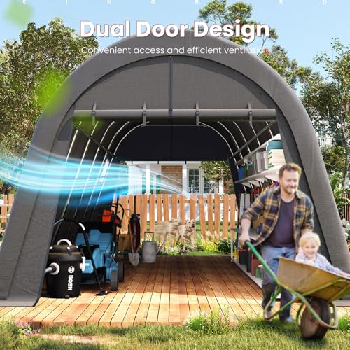 KING BIRD 12' x 20' Round Carport Heavy Duty with Roll-up Ventilated Windows for SUV, Full-Size Truck and Boat, Car Canopy Outdoor Boat Shelter with Reinforced Ground Bars - size: 12'X20’