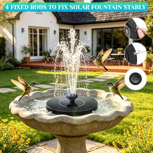 Yeomi 1.5W Solar Fountain, Solar Water Pump with 18 Nozzles in 3 Colors | Solar Bird Bath Fountain for Small Pond Patio Outdoor Landscape Decoration - Black + Blue + Green Nozzles - color: 1.5w Solar Fountain + Black&&blue&green Nozzles