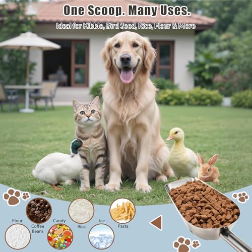 Dog-Cat Food Scoop 3/4 Cup, SSyang Thickened 304 Stainless Steel Pet Food Scoop with Long Handle, Precision Scale, Easy to Clean, Suitable for Wet and Dry Food - size: Medium 3/4 Cup