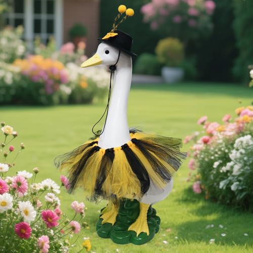 20" Porch Goose Statue with Bee Skirt Outfit, Large Resin Statues - color: Bee Hat and Skirt