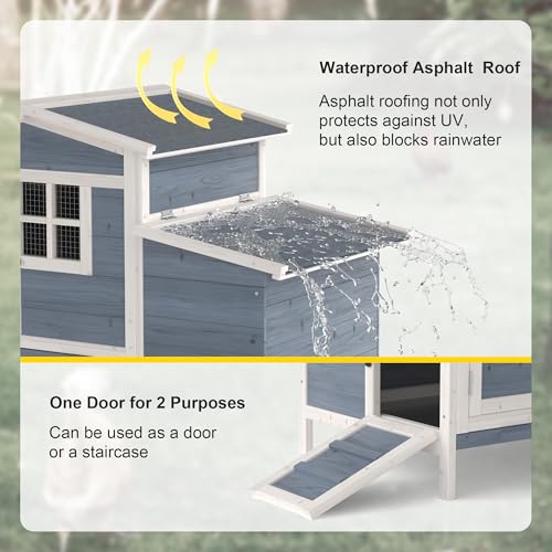 GOJOOASIS Chicken Coop for 2 Chickens Raised House with Ramp & Nesting Box | Outdoor Wooden Hen House for Small Animals, Backyard Chicken Hutch Poultry Cage, Waterproof Roof, Easy-Clean Tray, Grey - color: Grey