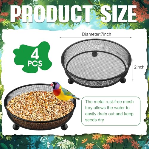 Nuogo 4 Pcs Ground Bird Feeder Tray 7 Inches Platform Bird Feeder for Outside Metal Squirrel Feeders Rust Resistant Mesh Seed Tray Garden Yard Decoration for Outdoor Wild Dove(Round) - style: Round