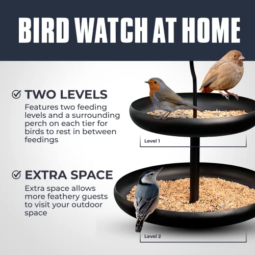 Monarch Abode Hanging Bird Feeder for Outdoors – Hanging Birdfeeder with Two Levels for Wild Birds, Matte Black Two-Tier Metal Decorative Wild Bird Feeder for Outside Garden Patio Deck Yard - color: Black, style: Two-Tier Bird Feeder