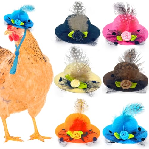 6-Pack Mini Chicken Hats for Hens, Dolls Hats, Cute Decorations | Cotton & Polyester, 2.76 in (7 cm), Adjustable Chin Strap, Fits Small Animals - style: Single-Flower-Suede-1