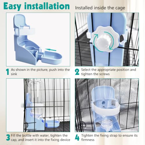 kathson Rabbit Water Bottle, 17oz Hanging Water Fountain Automatic Dispenser No Leak WaterFeeder for Bunny Chinchilla Guinea Pig Hedgehog Ferret - size: 2PCS Water Dispenser, Blue