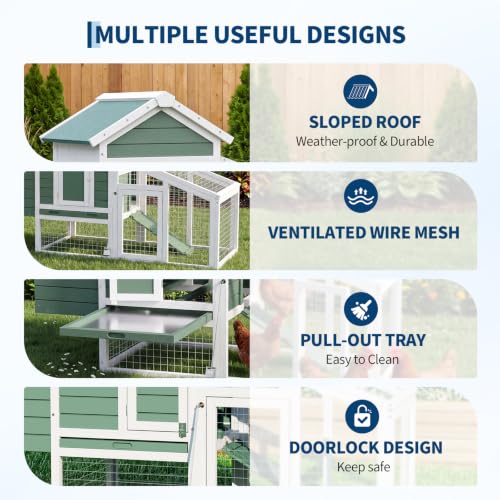 Garvee Wooden Chicken Coop with Nesting Box, Outdoor Hen House | Poultry Cage with Anti-Slip Ramp, Waterproof Roof, Pull-Out Cleaning Tray, for Chicken, Duck, Quail, Backyard