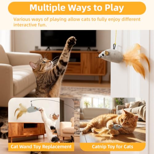 Tocirelo Hanging Cat Mouse Toy, Interactive Motion Activated Squeaky Mice | 3Pack Cat Toys with Catnip, Feathers for Indoor Cats Self Play, Kitten Kicker Door Frame Toy for Reducing Boredom and Hunting - style: Mice Cat Toy