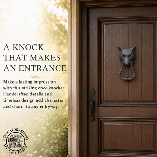 Renovators Supply Manufacturing Door Knockers for Front Door 8.5 in. Black Cast Iron Fox Head Shaped Door Knocker with Mounting Hardware - color: Black Fox head