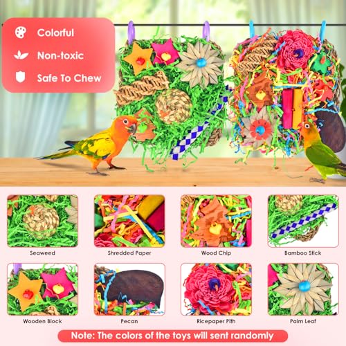 KATUMO Bird Toys - Parrot Grass Mat Foraging Wall Toys Shredder for Cockatiel, Conure, Lovebird, Budgie, Parakeet - Small Medium Birds - color: Green+Colorful