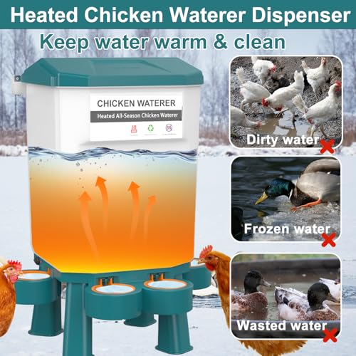 Hanging Heated Chicken Waterer, 3 Gallon Plastic Chicken Water Heater Heated Poultry Drinker, Detachable Legs, Winter and Summer Dual-use, Poultry Water Heater for Chicken Goose Duck - Dark Blue - color: Dark Blue, size: 3 Gallon