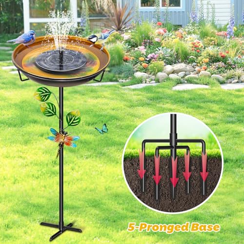 Bird Bath for Outside, Outdoor Metal Birdbath with 5-Prong Stake | 35.4In Height, Adjustable Height, Rust Resistant Finish, Easy Assembly, Shallow Bowl Design, Lawn Patio Decor Gift - color: Orange-yellow