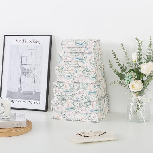 Soul & Lane - Floral Nesting Decorative Boxes with Magnetic Lids, Set of 5 | Cardboard Keepsake Storage Boxes with Magnet Closure, Large Memory and Gift Organizers for Photos and Home Decor - color: Meadow Mist