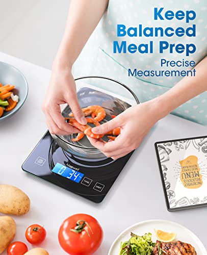 Digital Kitchen Food Scale 22lb for Cooking Baking | 1g/0.1oz Precise, Backlit LCD, Tare Function, Easy Clean,Weight Grams and Ounce - color: Black