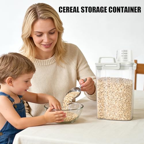 2 Pack 3 Lbs Pet Dog Cat Bird Seed Food Storage Containers for Travel Beige | Airtight Flour Container 5 Lbs with Large Pour Spout Measuring Cup Portable Rice Dispenser Cereal Oatmeal Holder - color: Beige-3L 2Pack