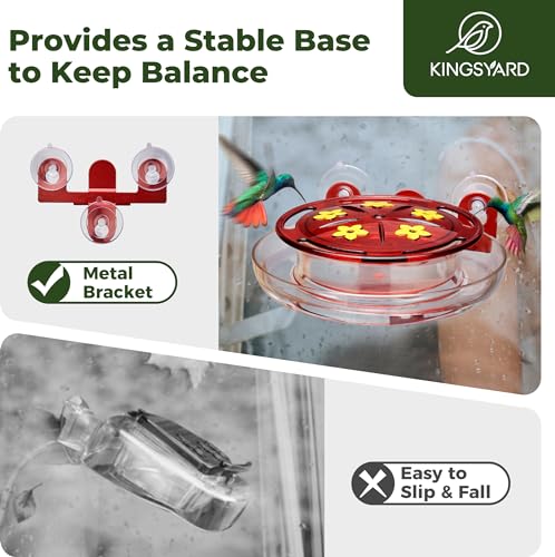 Kingsyard Window Hummingbird Feeder with 3 Extra Strong Suction Cups | Leak-Proof Design, Built-in Ant Moat & 5 Bee-Proof Ports, Circular Perch with 360° Feeding, 8 oz Nectar Capacity (2 Pack)