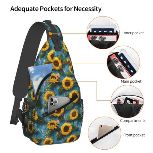 Sunflower Sling Bag for Women, Crossbody Bag Wood Board Farmhouse Sling Backpack for Men, Casual Shoulder Bags Lightweight Gym Outdoor Sports Travel Hiking Fishing Daypack - color: Sunflower