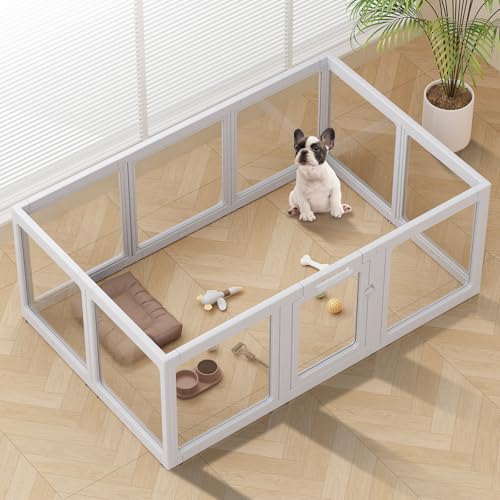 Clear Acrylic Dog Playpen Indoor, Puppy Cat Small Pet Play Pen, Pet Cat Playpen for Rabbits, Dog Fence Crate Kennel Whelping Cage (Grey, 10 Panel) - color: Grey, size: 24"H