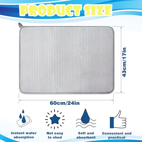 3 Pack Microfiber Dish Drying Mat,24 x 17 inch Super Absorbent Drying Pad,Large Size Dish Drying Mat for Countertops,Sinks,Draining Racks,Gray - size: 3 PCS 24 x 17 inch