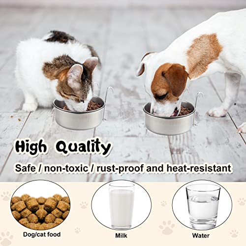 mumufy 6 Pieces Stainless Steel Hanging Water Bowls with Holder Detached Anti Spill Pet Metal Bowl Cage Kennel Crate Food Bowl(30 oz) - size: 30 oz