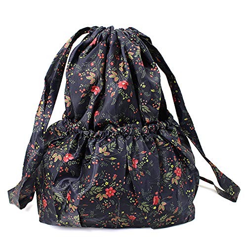 Van Caro Drawstring Backpack String Bag Sport Gym Sackpack Cinch Water Resistant Nylon Large Capacity Shopping Yoga Bag,Blue with Red Flower - color: 5898 Blue With Red Flower