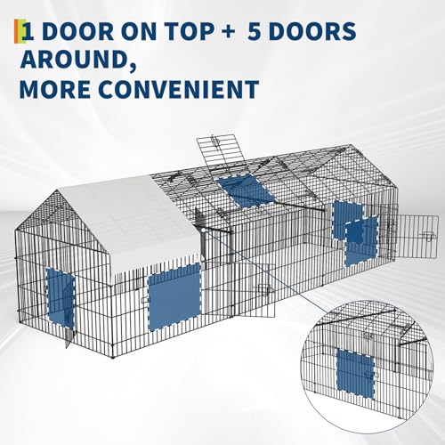 GarveeHome Large Metal Chicken Coop,86" L x 40" W Portable Chicken Run with Waterproof Cover, Chicken Coop Run, Outdoor Backyard Farm Poultry Fence Pet Playpen for Rabbit, Duck, Chinchillas (White) - color: White
