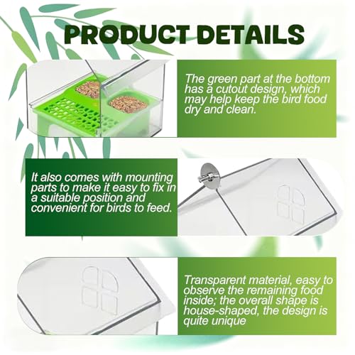 Pull-Out External Parrot Feeder, No Mess Bird Feeder, Decorative Transparent Bird Bath Tub with Two Food Slots, Easy to Fill Hold and Clean, Suitable for Parrot & Finch