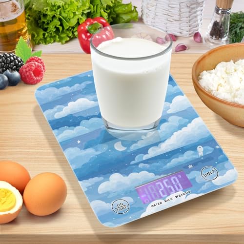 Food Scale Kitchen Scale Food Weight Scales Digital Weight Grams and Ounces Small Electronic Food Scale for Baking Cooking Blue Gradient Cloud and Stars - color: Blue Gradient Cloud and Stars