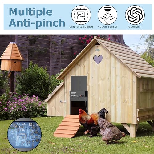 Automatic Chicken Coop Door with App Programmable, Solar/Battery/Grid Multi-Power Supply, Motion Sensor Anti-Pinch Safety System, Durable Weatherproof Aluminum Auto Door for Poultry - GRUBSFARM