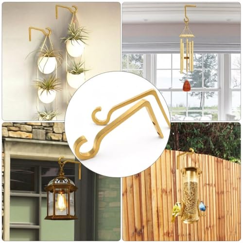 6inch Al-Alloy Hanging Plant Bracket Gold-Anodized 2 Pack | Rust-proof | Max 22lb Load | Shepherd Hooks | Hanging Bird Feeder, Lantern, Flower Basket, Outdoor Indoor, Screws & Anchors - color: Gold Anodized, size: 6in Aluminum Alloy