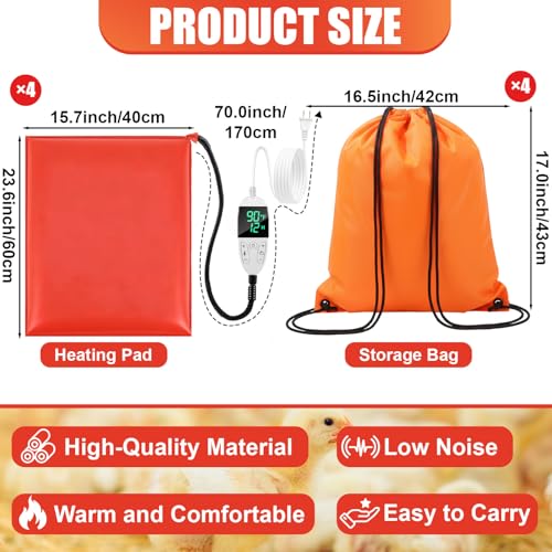 4 Pack Heated Chicken Pad for Brooders Small Animal Pet Heating Pad Warming Chick Nesting Mat with Temperature and Timer Waterproof Chicken Coop Heater Mat(23.6 x 15.7 Inches) - size: M
