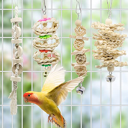 7 Packs Bird Parrot Swing Chewing Toys-Hanging Bell Bird Cage Playing Toys | Hanging Rope and Clip Design, Suitable for Small Parakeets, Cockatiels, Conures, Finches,Budgie,Macaws, Parrots, Love Birds