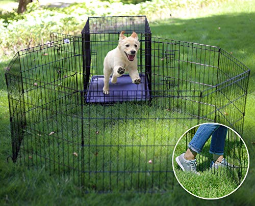 Puppy Pet Playpen 8 Panel 24 Inch Indoor Outdoor Metal Portable Folding Animal Exercise Dog Fence Ideal for Pet Animals Dog Cat Rabbit Breed Puppy (24" x 24" x 8) | Rustproof 8-panel metal playpen with door folds flat, sets up tool-free, and forms multipl