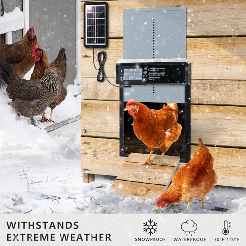Automatic Chicken Coop Door Solar Powered, LCD Screen Electric Chicken Coop Door with Timer & Light Sensor, 4 Modes Solar Chicken Coop Door, Anti-Pinch & Door Pry Warning Coop Door with Remote Control