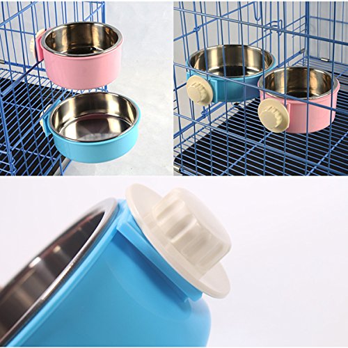 Crate Dog Bowl Removable Stainless Steel Water Food Feeder Bowls Cage Coop Cup for Cat Puppy Bird Pets - color: Blue, size: Small