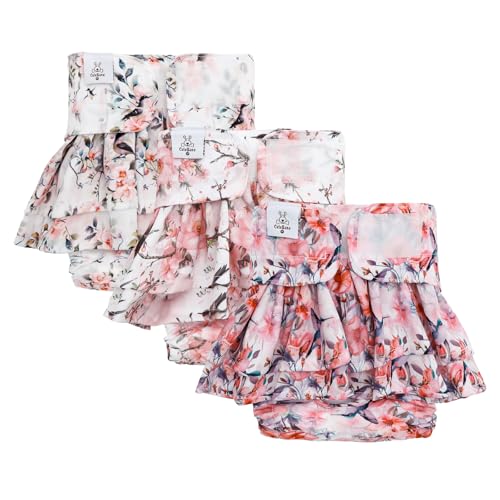 CuteBone Female Dog Diapers with Skirts 3 Pack Reusable Puppy Dresses Pants for Heat Cycle Period - size: S