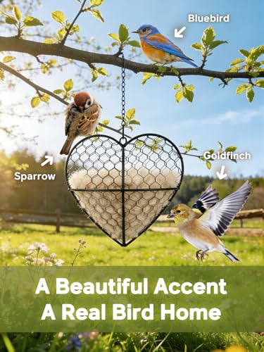 Handmade Alpaca Fiber Bird Nesting Heart for Wild Birds, Bird Nesting Material Holder, Natural Nesting Holder for Garden Trees, Hummingbird Nest/House, Outdoor Garden Decortion