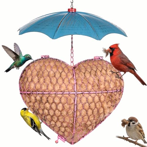Bird Nesting Material Holder, Camel Fiber Bird Nesting Heart with 100g Camel Fiber, Hummingbird Nesting Material for Garden Decor, Gift for Bird Lovers