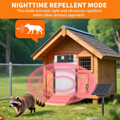 Automatic Chicken Coop Door, Solar Powered Roll-Up Chicken Door with Light Sensor, Timer & Manual Mode, 2500mAh Battery, Aluminum Frame, Anti-Pinch, Waterproof, Chicken Coop Size:9.3''x8.3''
