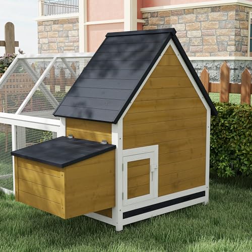 PawHut 65" Chicken Coop Wooden with Detachable Run, Outdoor Chicken House Poultry Cage Hen with Nesting Box, Removable Tray, Roosting Bars, Ramp, for Garden Backyard, Natural | Outdoor Chicken House Poultry Cage, Hen, Removable Tray, Roosting Bars, Ramp,